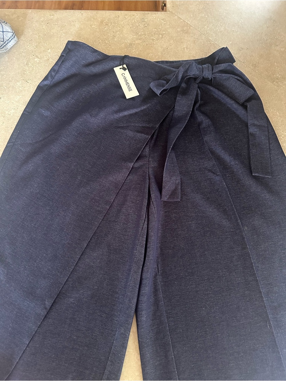 Commense Navy Wide-Leg Tie-Waist Pants